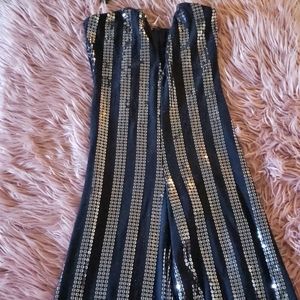 Sequined sweetheart cut strapless jumpsuit